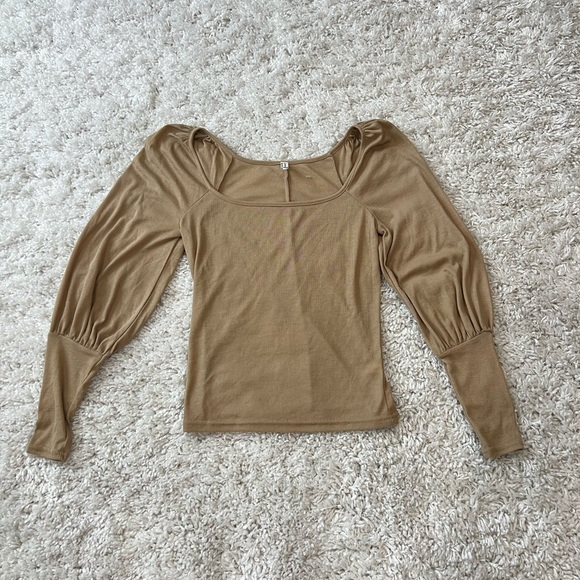 Free People Intimately Free tan balloon sleeve square neck top NWOT size small - Picture 3 of 7